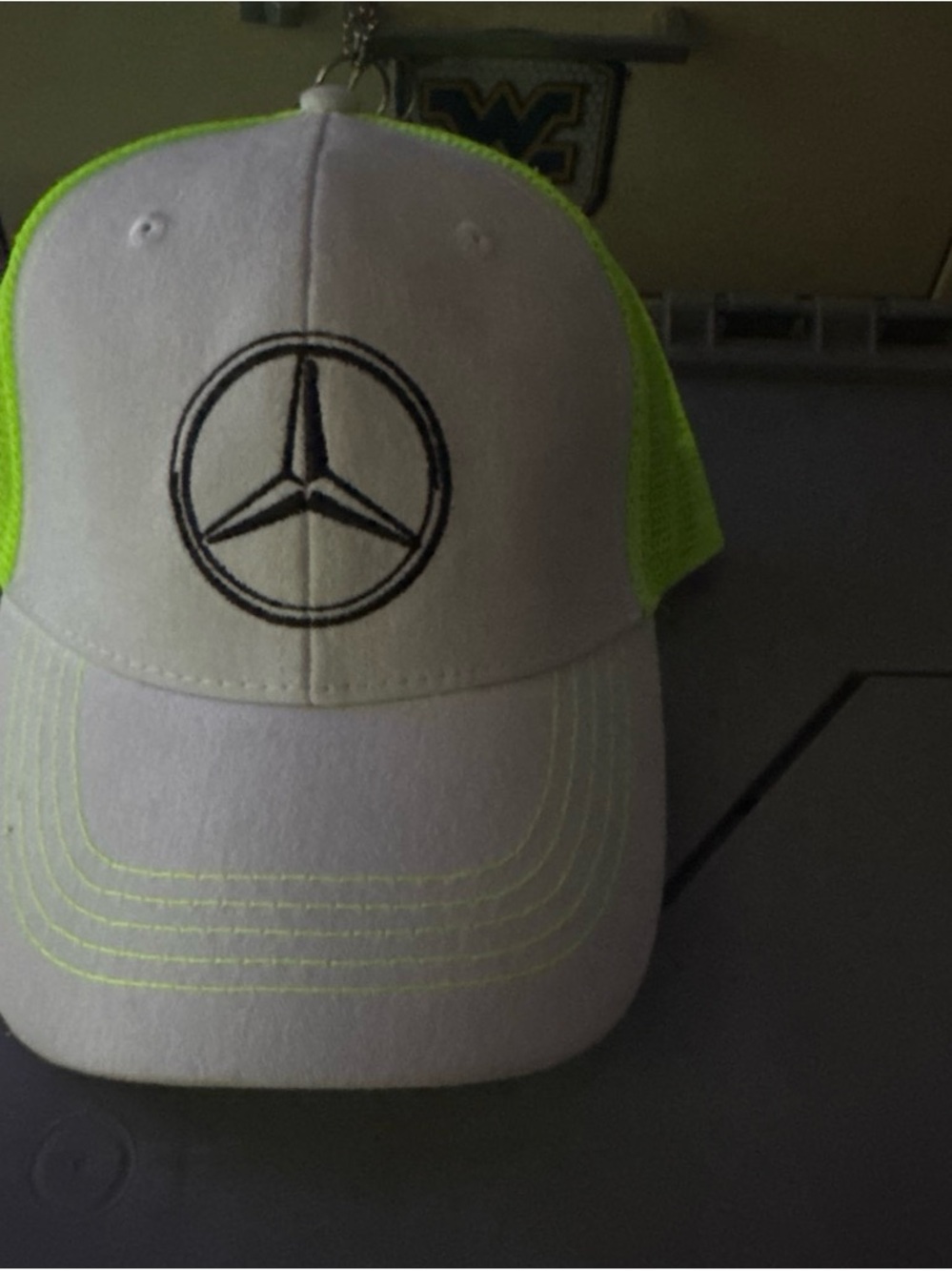 Mercedes-Benz White and Neon Green Logo Trucker Cap